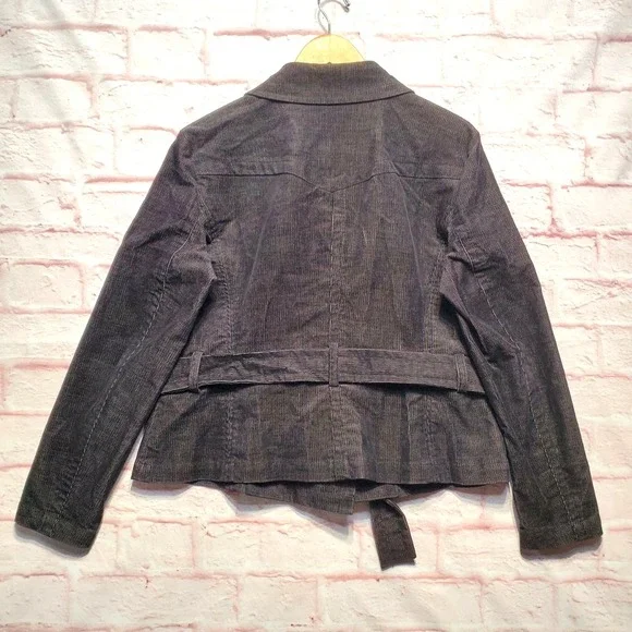 Michael‎ Michael Kors Jacket Womens Large Gray Belted Double Breasted Corduroy - Picture 2 of 12